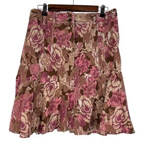 Ann Taylor Loft Floral Corduroy Flared A-Line Skirt Women's 12 Pink Brown
